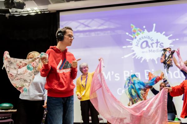 Movers & Shakers perform with scarves at AAM's Big Birthday Bash.